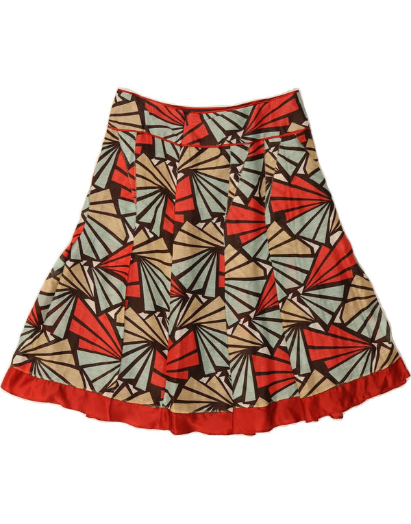 MONSOON Womens Pleated A-Line Skirt UK 12 Medium W32 Brown Geometric Linen