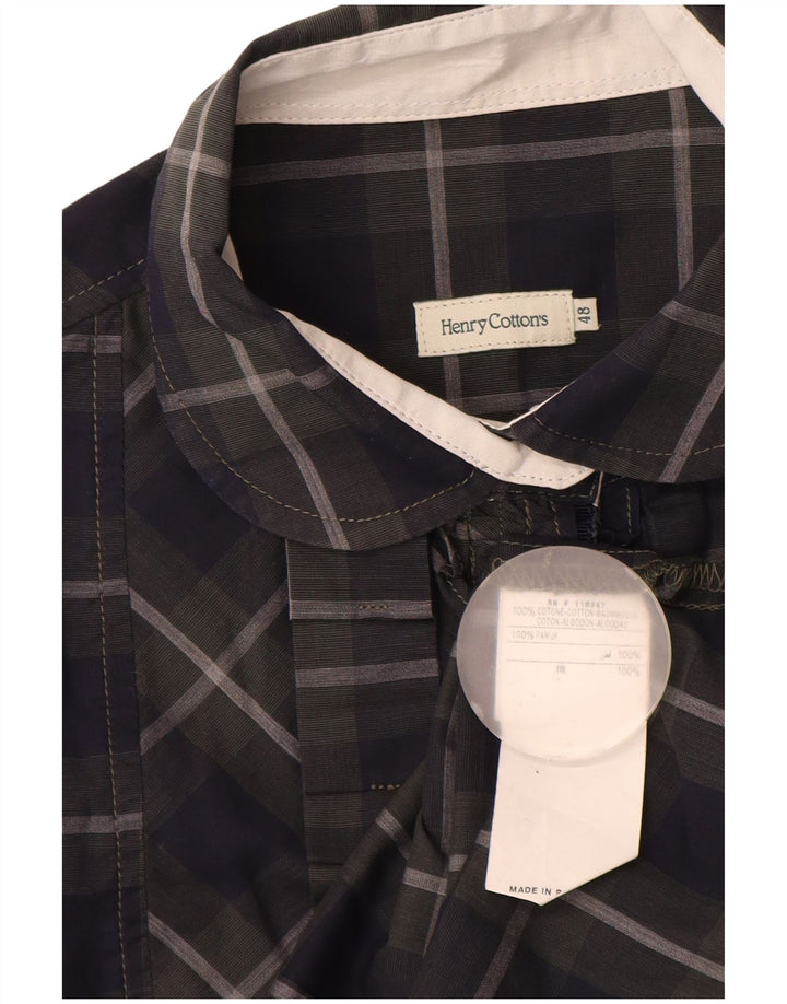 Henry Cottons Womens Ruffle Front Shirt IT 48 XL Navy Blue Check Cotton