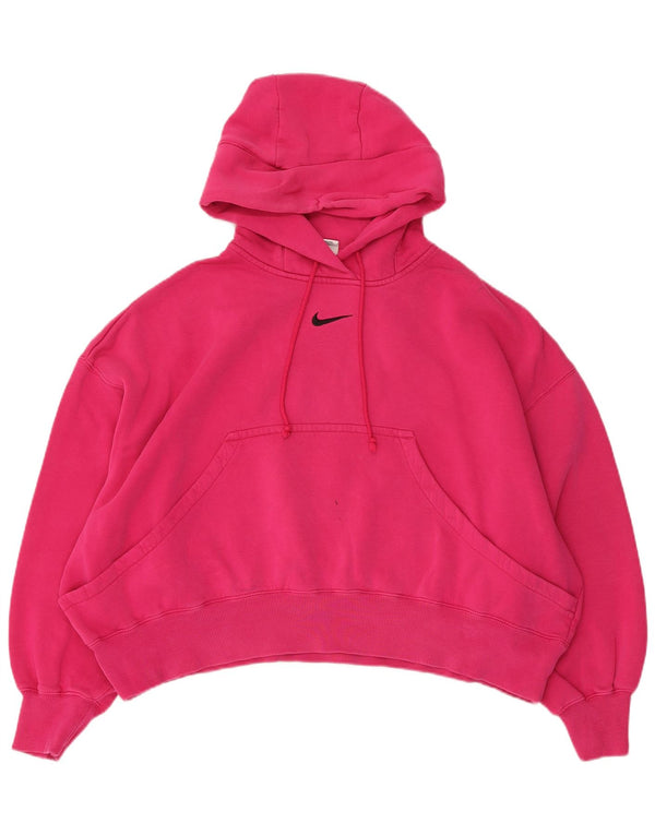 Nike Dame Crop Oversized Hoodie Jumper UK 14 Medium Pink Bomuld