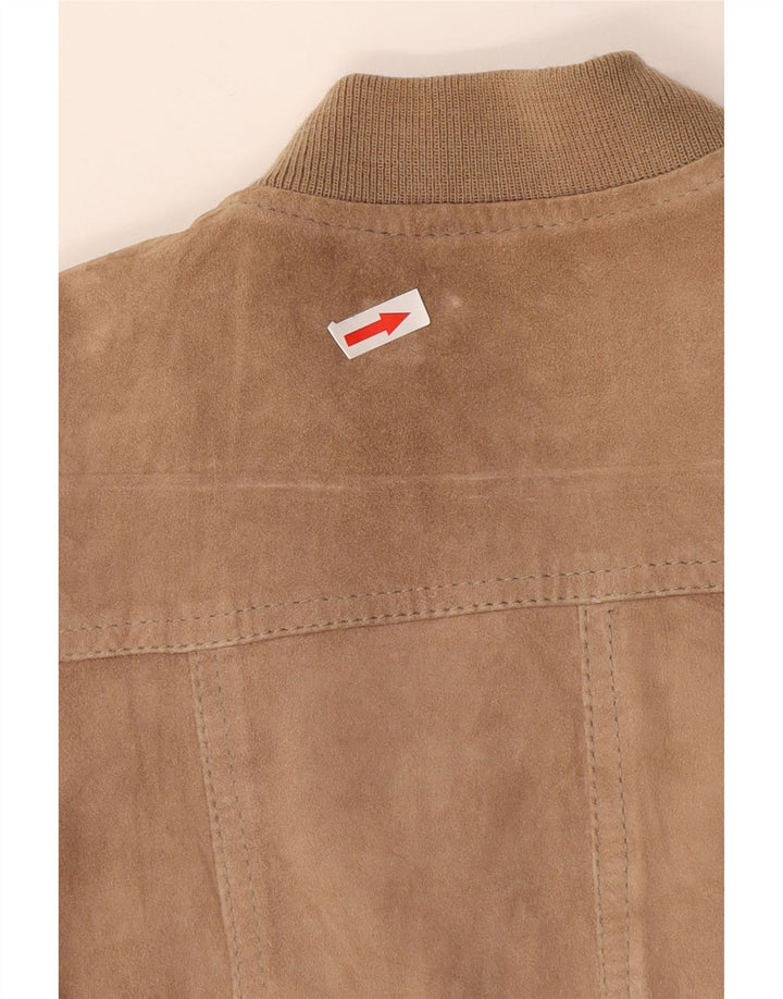 Vintage Womens Suede Bomber Jacket IT 42 Medium Beige Leather