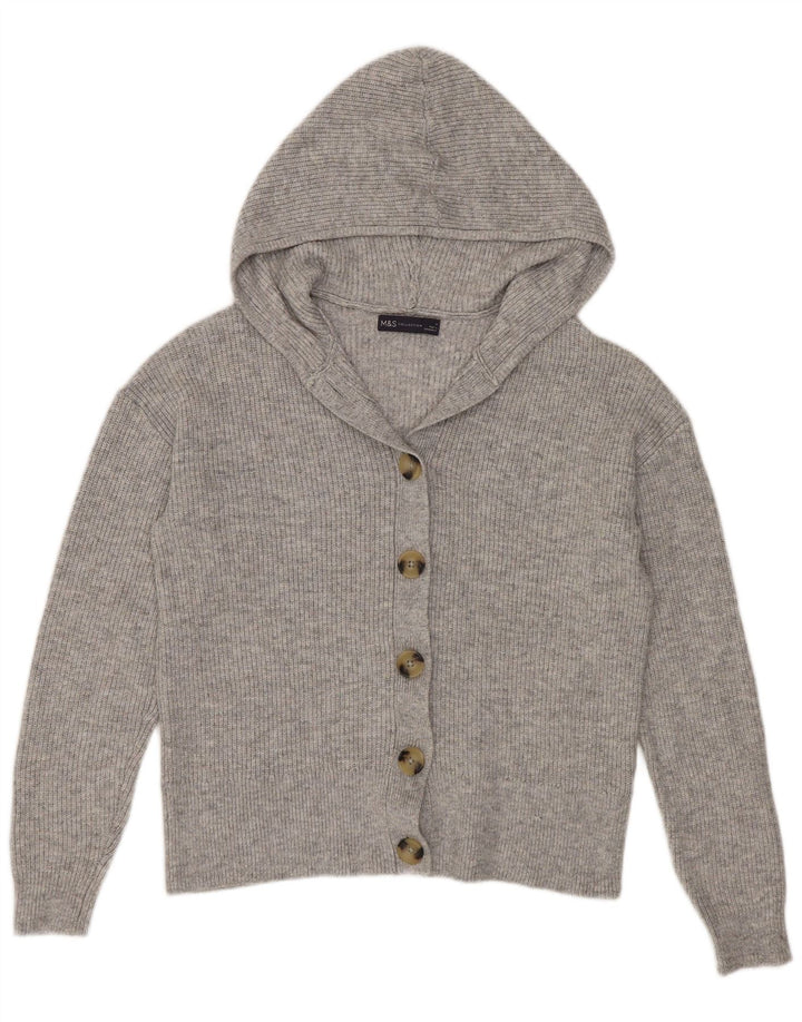 Marks & Spencer Pull cardigan à capuche pour femme UK 14 Gris moyen Polyester
