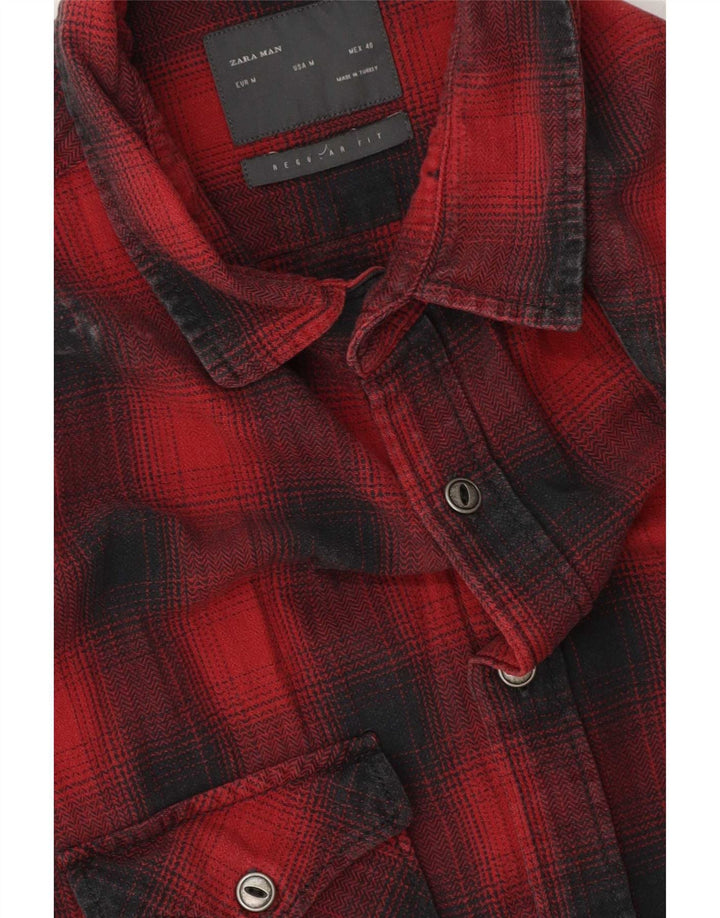 Zara Chemise sans manches en flanelle coupe régulière pour homme à carreaux rouges moyens