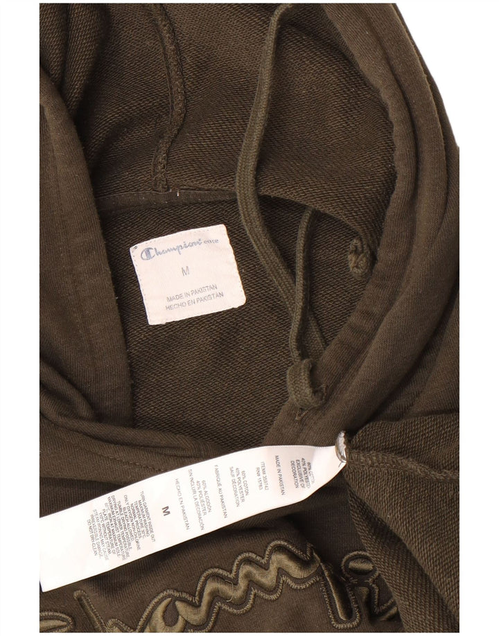 Champion Mens Graphic Hoodie Jumper Medium Khaki Cotton