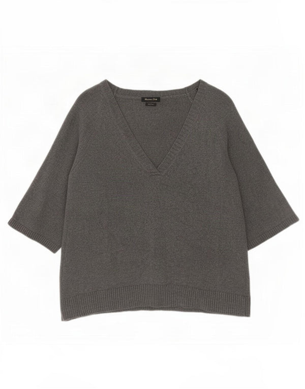 Massimo Dutti Pull à manches 3/4 et col en V pour femme Gris moyen UK 14