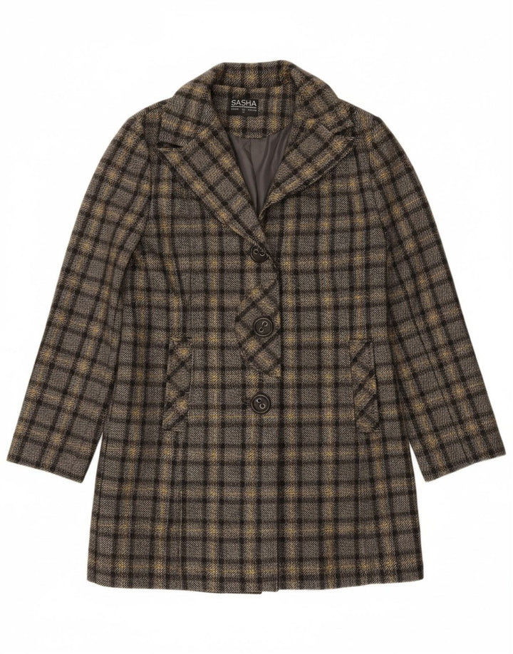 SASHA Womens Overcoat UK 12 Medium  Grey Check Wool