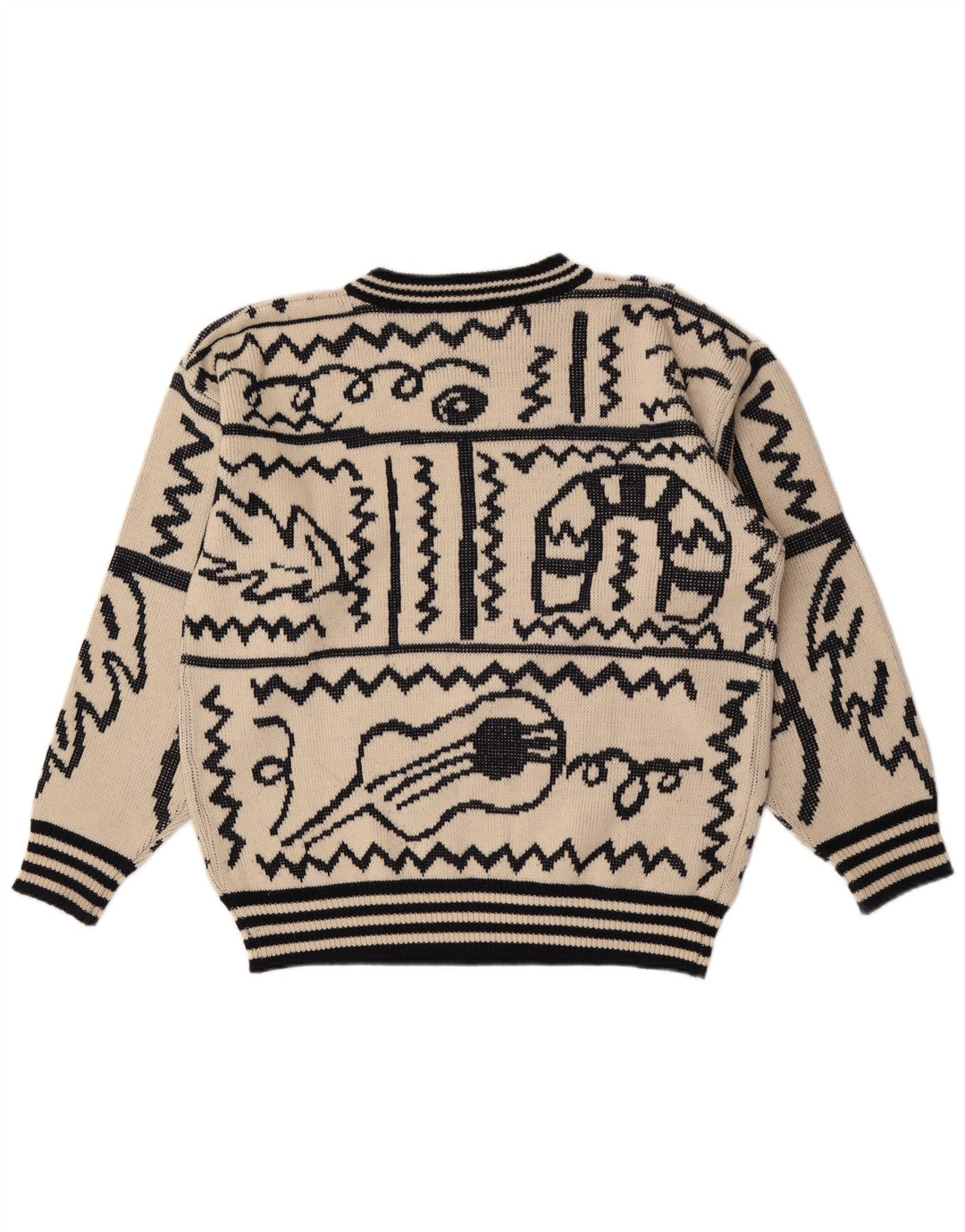 Maglione girocollo da uomo vintage con motivo astratto, grande beige