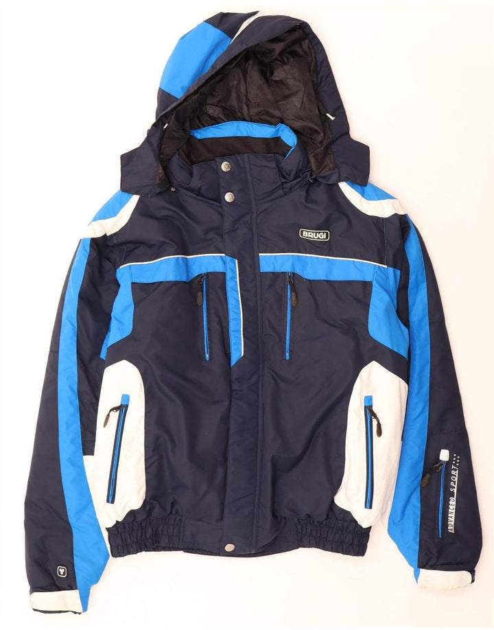 Brugi Mens Hooded Ski Jacket Large Blue Colourblock Polyamide