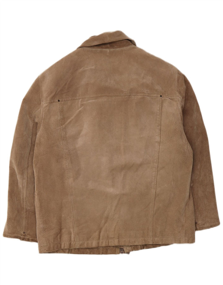 Giacca vintage in pelle scamosciata da uomo IT 50 grande in pelle marrone