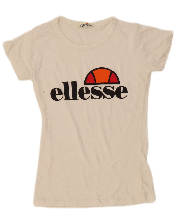 Ellesse Dame Grafisk T-Shirt Top UK 12 Medium Off White