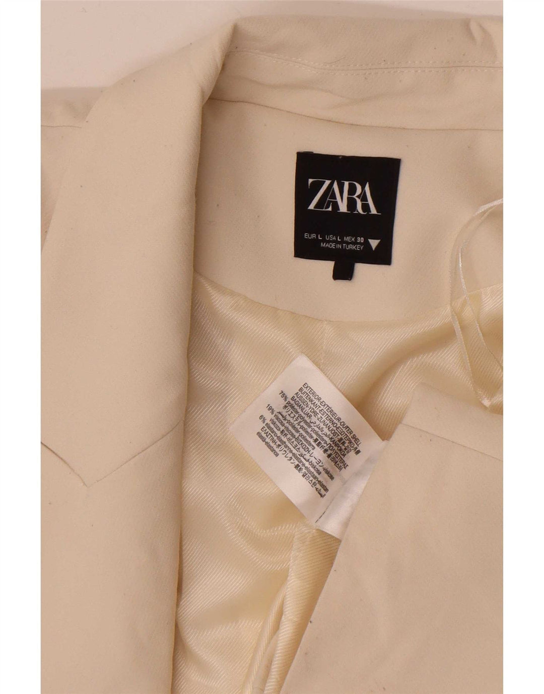 Zara Chaqueta Bolero Abierta para Mujer UK 46 Grande Poliéster Blanco Roto