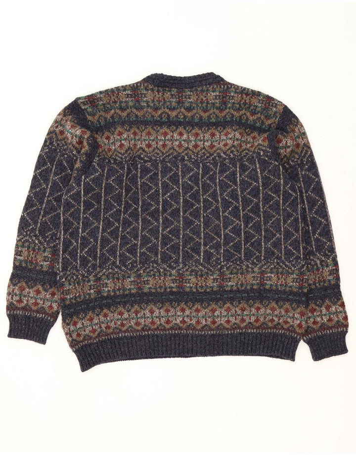 Marks & Spencer Mens Crew Neck Jumper Sweater Medium Navy Blue Fair Isle