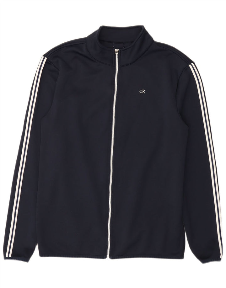 Calvin Klein Mens Tracksuit Top Jacket Large Navy Blue Striped Polyester