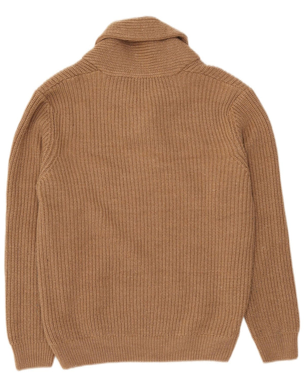 Zara Herre Shawl Neck Jumper Sweater Stor Beige Akryl