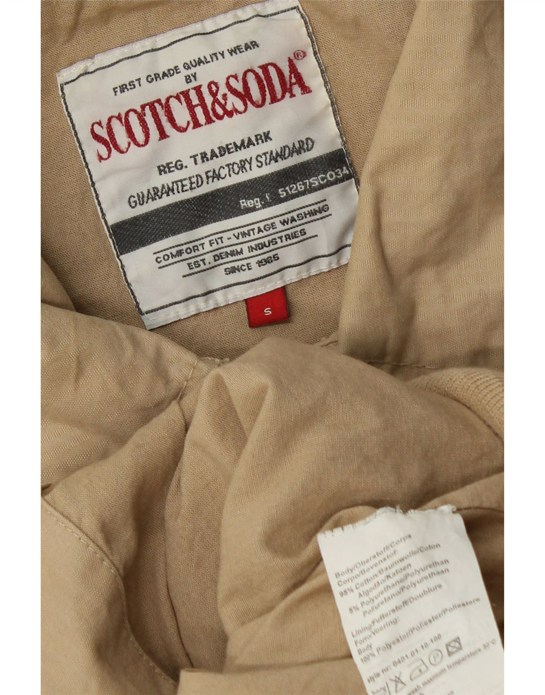 SCOTCH & SODA Mens Graphic Bomber Jacket UK 36 Small Beige Cotton