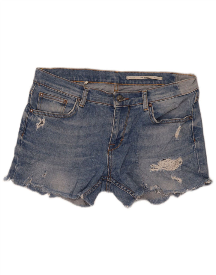 Zara Damen-Jeansshorts im Used-Look mit mittelhohem Bund und entspannter Passform, Größe M W30, Blau
