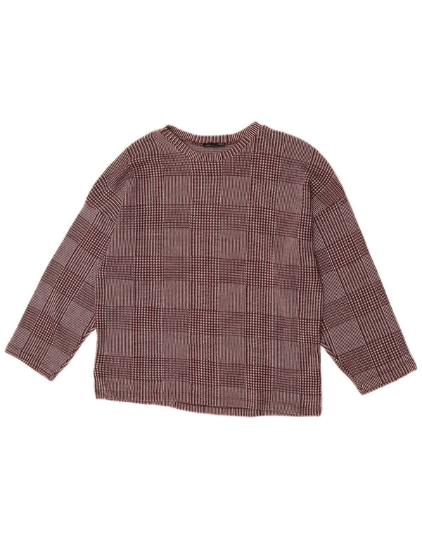 Zara Womens Top 3/4 Sleeve UK 14 Medium Burgundy Check