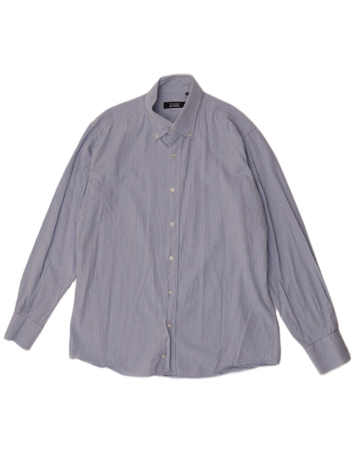 Trussardi Mens Shirt Size 41 42 Large Blue Check