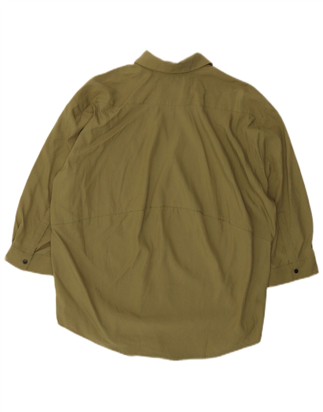 Zara Womens 3/4 Sleeve Oversized Pullover Shirt UK 6 XS Khaki Lyocell