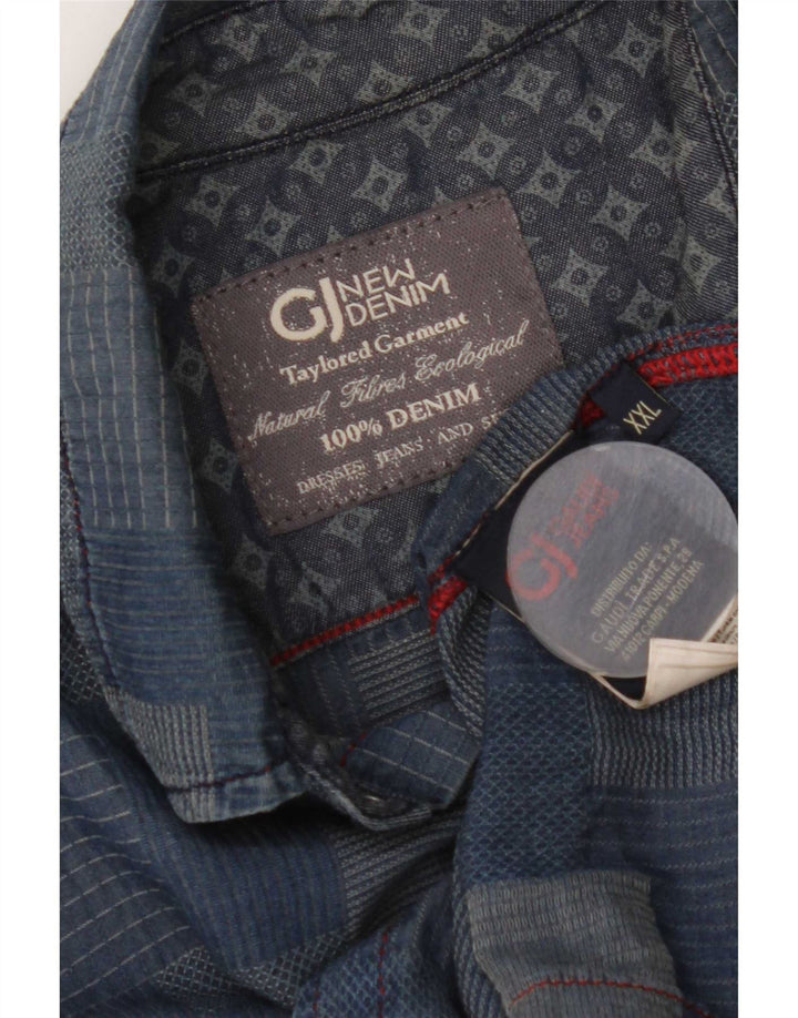 Gaudi Herrenhemd 2XL Blau Patchwork Baumwolle