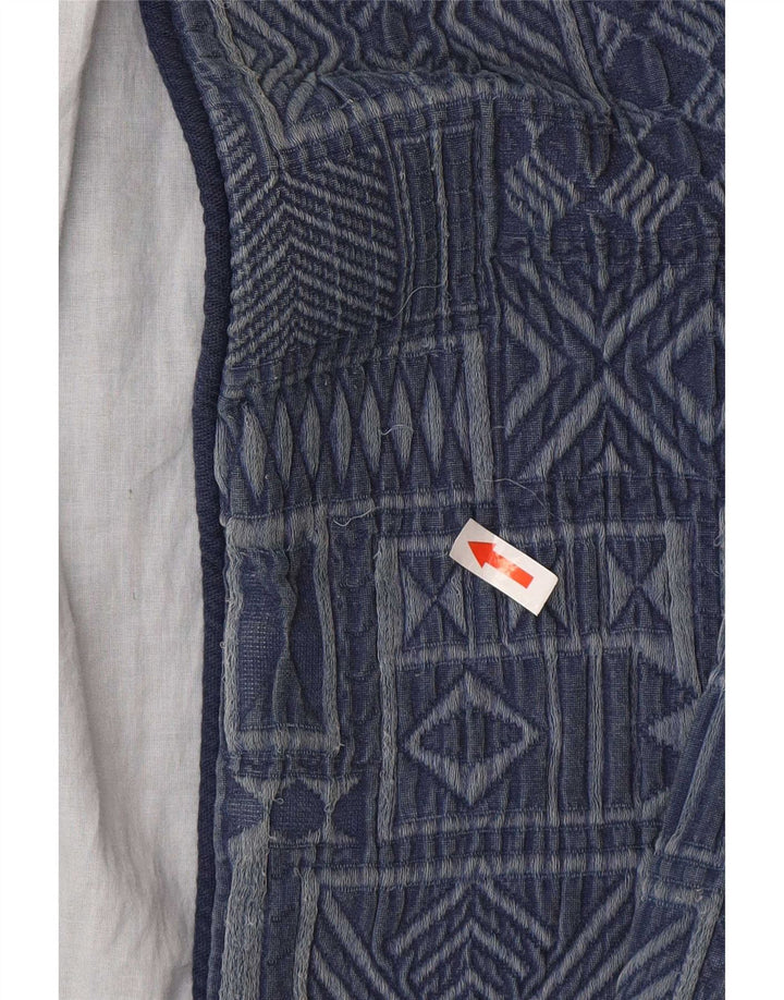 Zara Womens Open Overcoat UK 16 Large Navy Blue Geometric Cotton