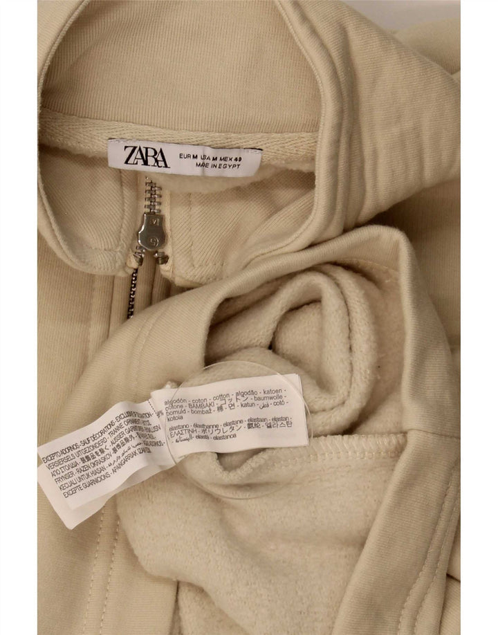 Zara Mens Graphic Zip Neck Sweatshirt Jumper Medium Beige Cotton