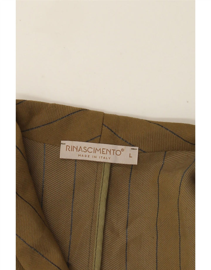 Rinascimento Womens Sleeveless Blazer Jacket UK 14 Large Khaki Striped