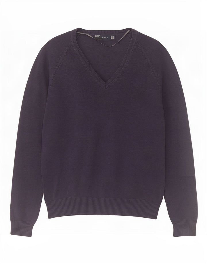 Zara Pull col V pour femme UK 12 Bleu marine moyen