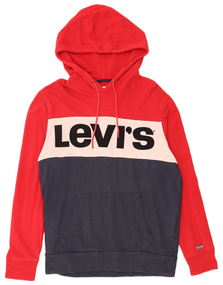 LEVI'S Mens Graphic Hoodie Jumper Medium Multicoloured Colourblock Cotton