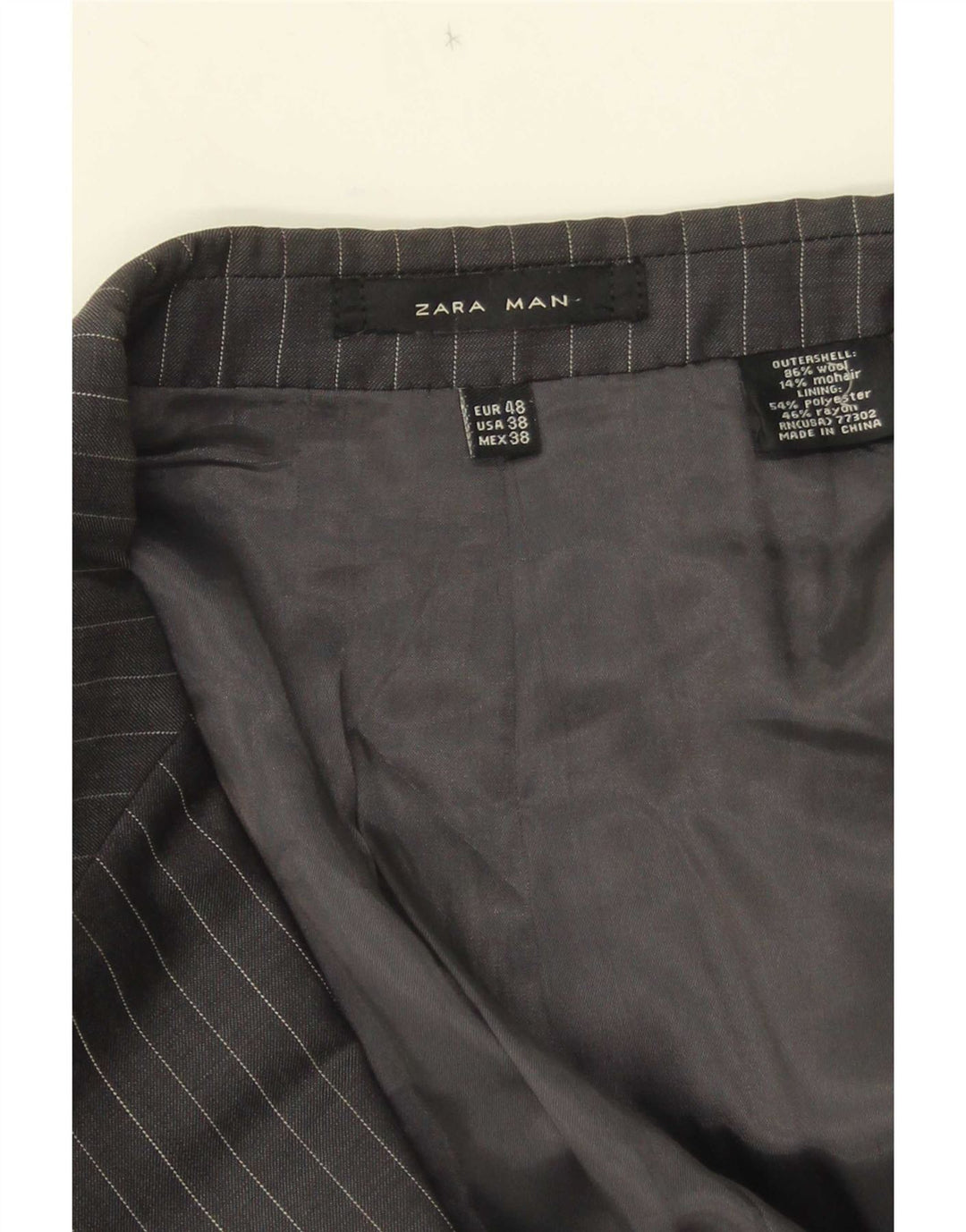 Zara Herren-Blazer mit 2 Knöpfen, EU 48, mittelgraue Nadelstreifenwolle