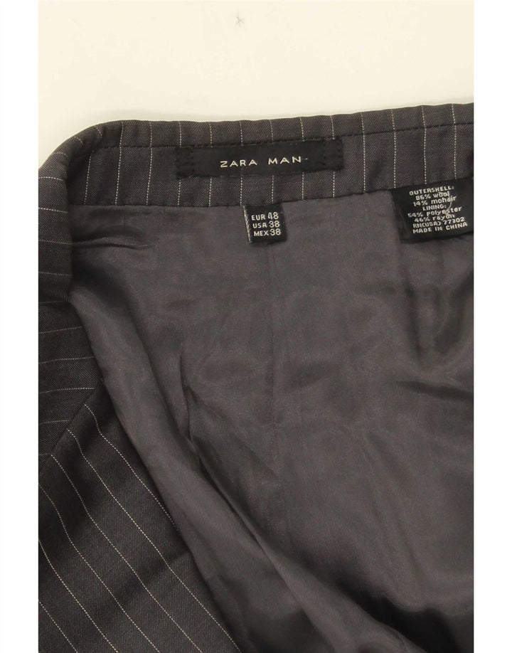 Zara Herren-Blazer mit 2 Knöpfen, EU 48, mittelgraue Nadelstreifenwolle