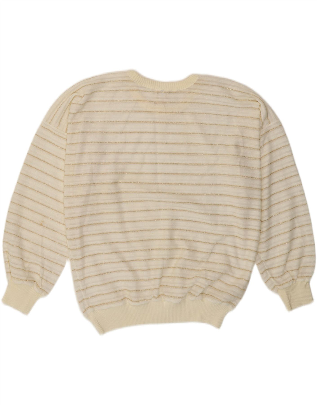 Vintage Womens Crew Neck Jumper Sweater EU 42 Large White Striped