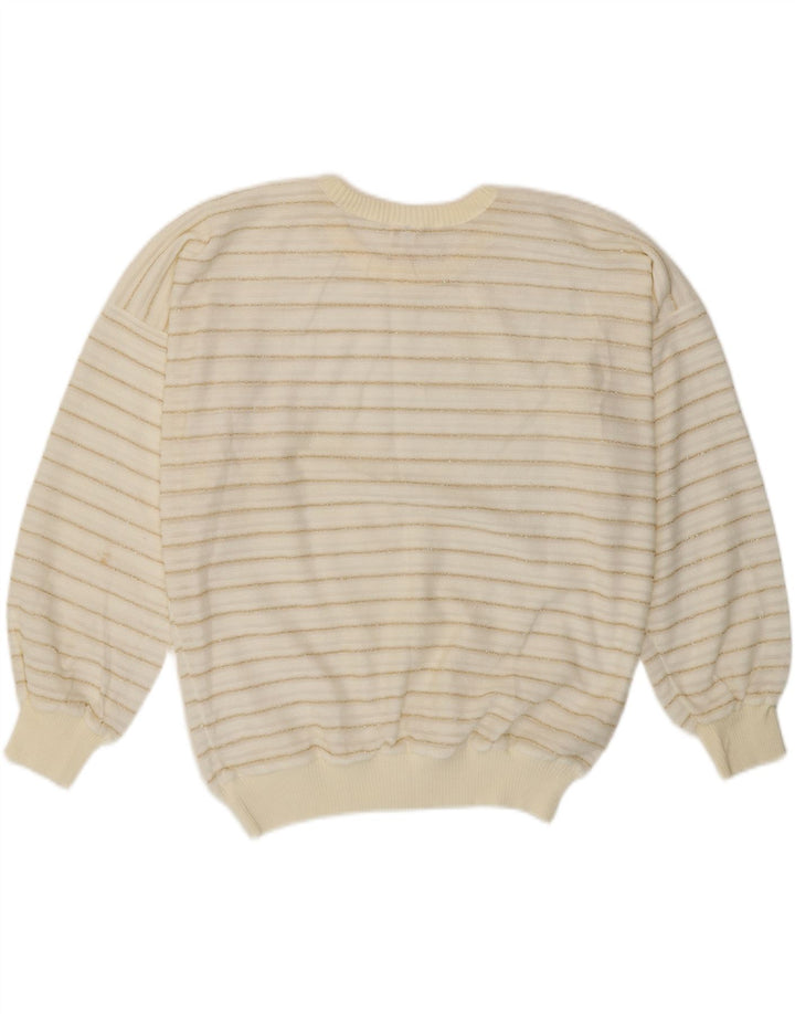 Vintage Womens Crew Neck Jumper Sweater EU 42 Large White Striped
