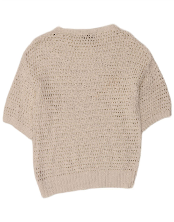 MASSIMO DUTTI Womens Crochet Boat Neck Jumper Sweater UK 12 Medium White