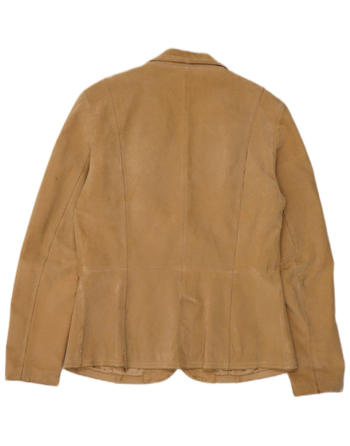 Giacca blazer in pelle scamosciata da donna a 2 bottoni In Extenso UK 14 Pelle beige media