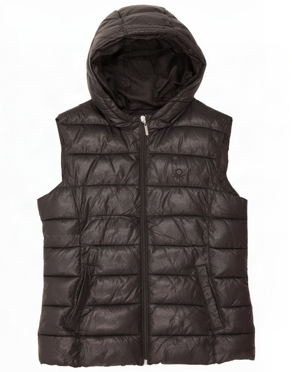 Benetton Womens Hooded Padded Gilet UK 10 Small Black