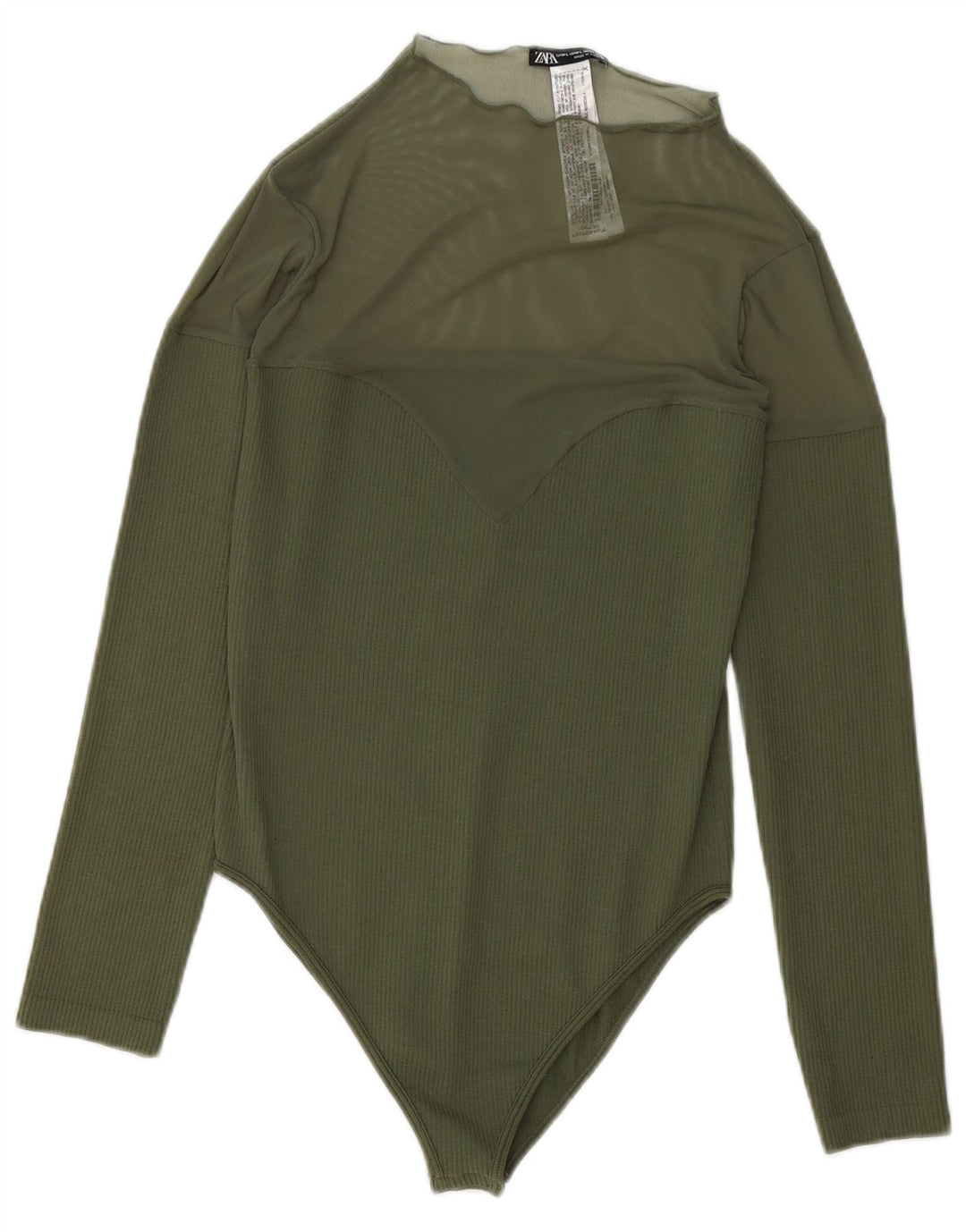 ZARA langærmet bodysuit til kvinder UK 14 Medium Green Polyester