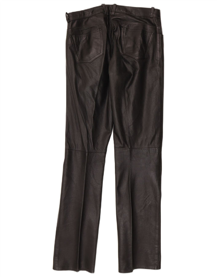 Pantaloni dritti in pelle da donna Barone W30 L33 Neri
