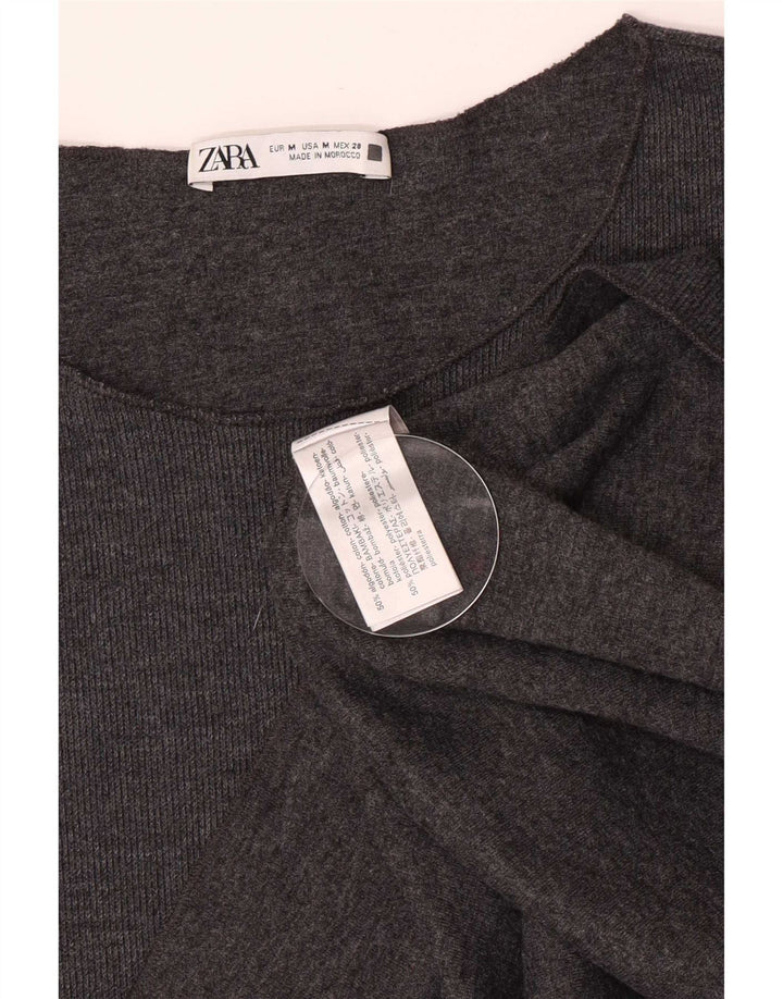 Zara Camiseta Mujer Top UK 12 Algodón Gris Medio