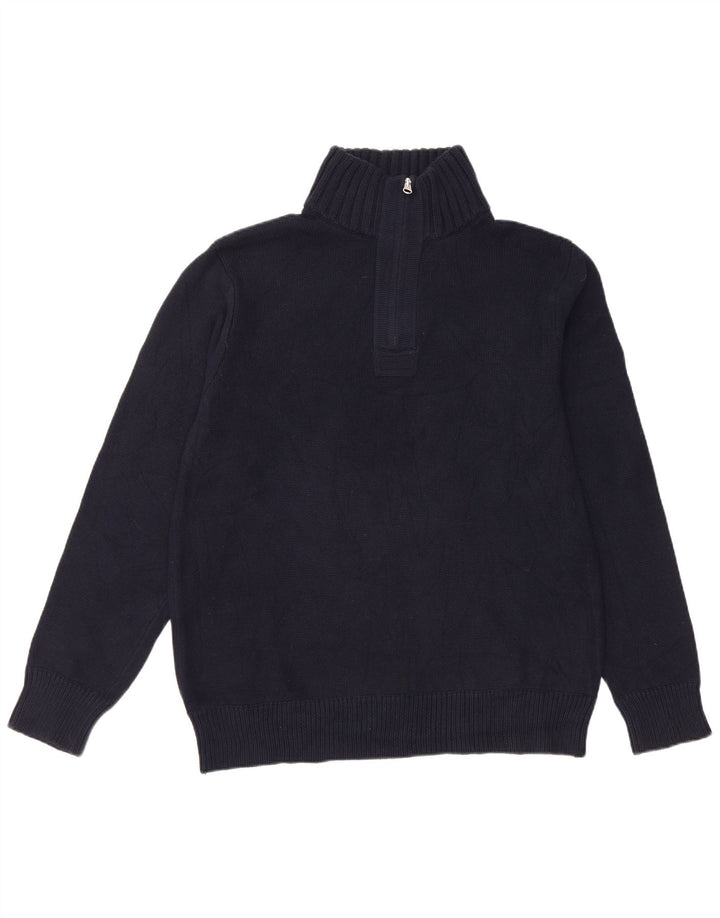 J. CREW Mens Zip Neck Jumper Sweater Large Navy Blue Cotton