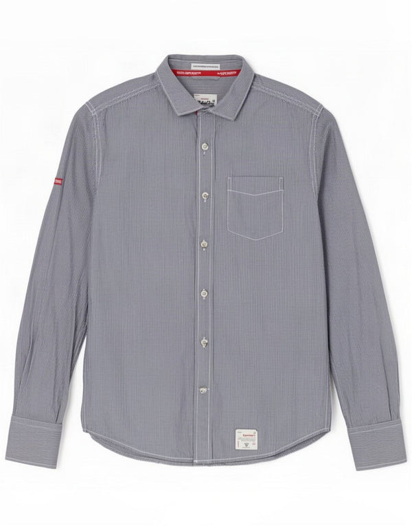 Camicia da uomo Superdry media cotone gessato blu navy