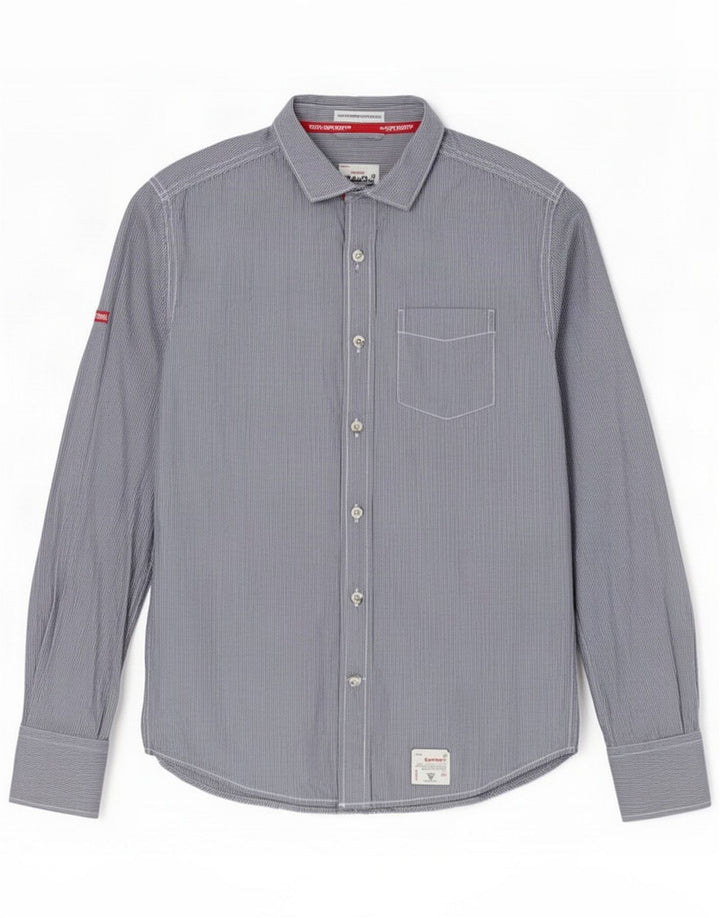 Superdry herreskjorte medium marineblå nålestribet bomuld