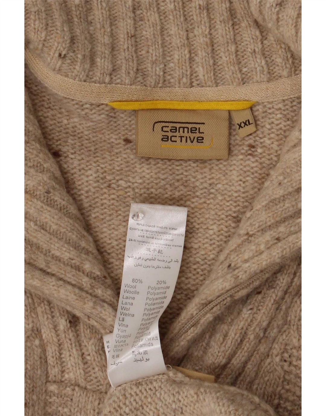 Camel Active Herren-Pullover mit Reißverschluss am Hals, 2XL, beige gesprenkelte Wolle