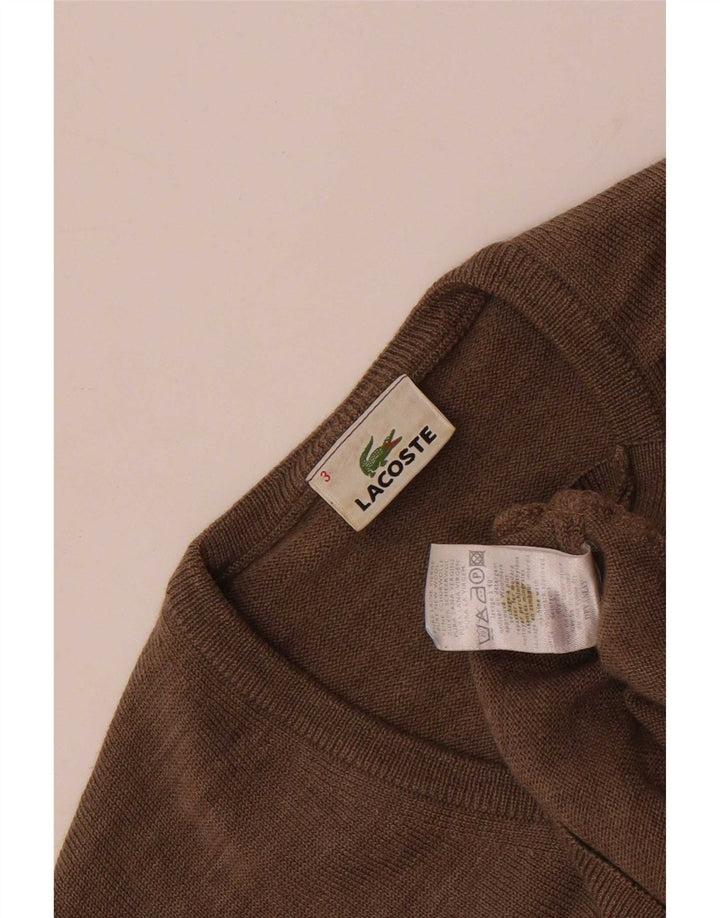 Lacoste Mens V-Neck Jumper Sweater Size 3 Small Brown New Wool
