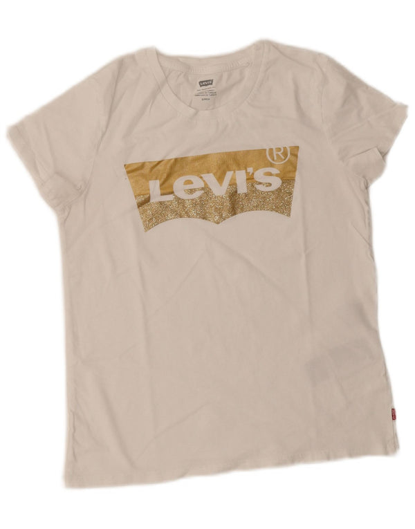 Levi's T-shirt grafica Denizen da donna Top UK 10 Small Cotone bianco