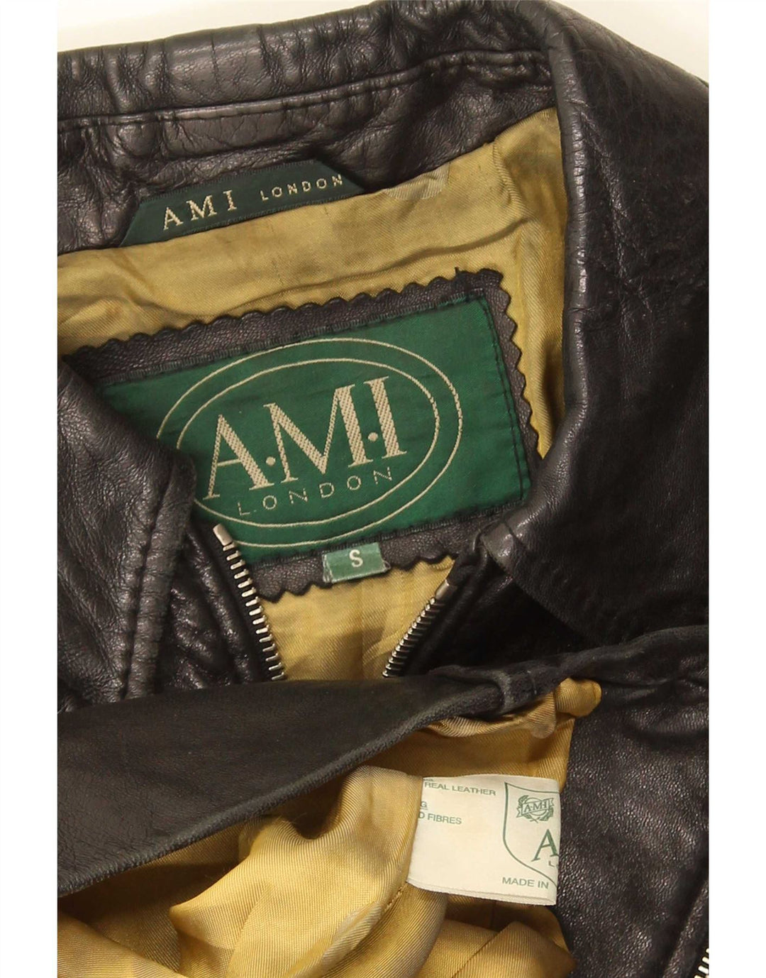 AMI Chaqueta de cuero para mujer UK 10 Small Black