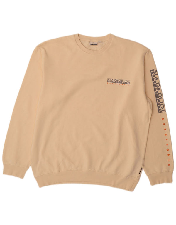 Napapijri Herre Grafisk Regular Fit Sweatshirt Jumper XL Beige Bomuld