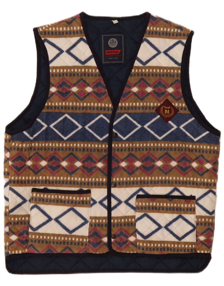Master Mens Fleece Gilet UK 42 XL Multicoloured Geometric Polyester