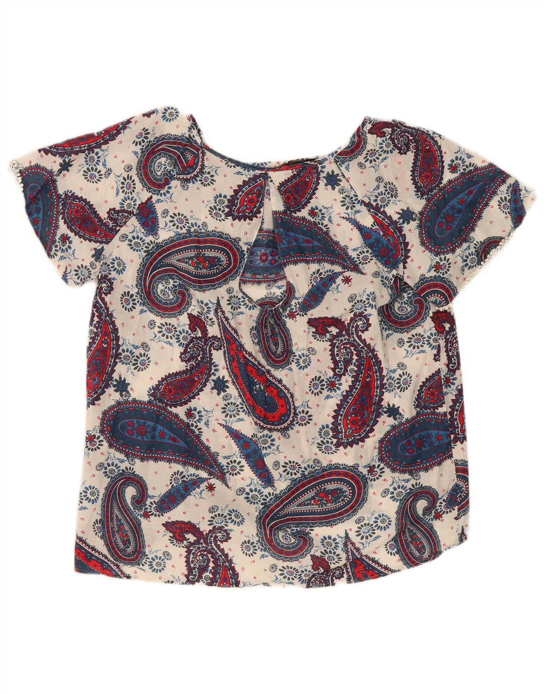 ZARA Womens Blouse Top UK 14 Medium Navy Blue Paisley
