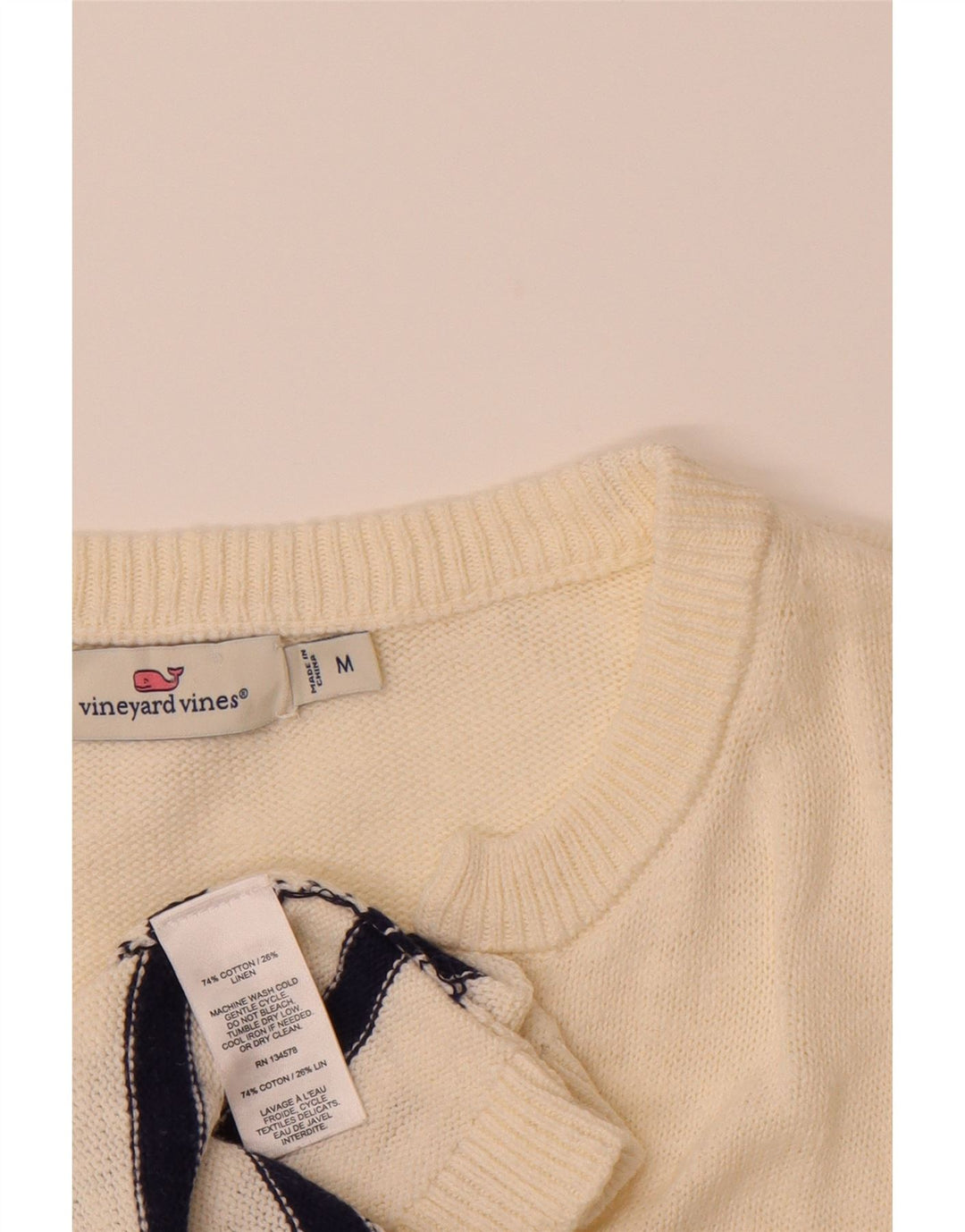 VINEYARD VINES Womens V-Neck Jumper Sweater UK 14 Medium White Striped Vintage Vineyard Vines and Second-Hand Vineyard Vines from Messina Hembry 
