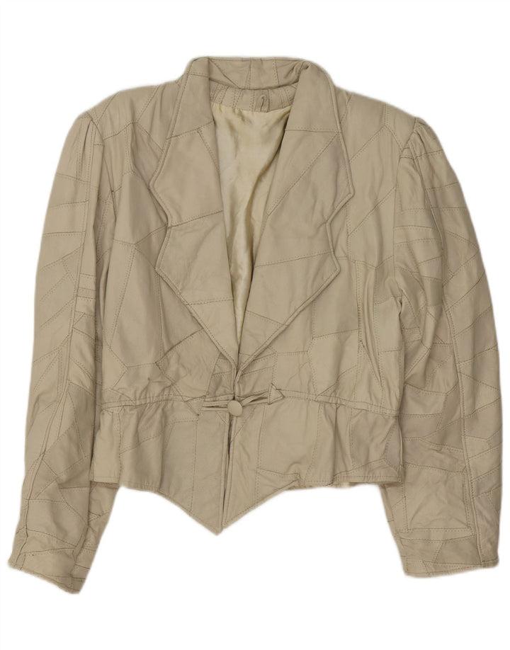 Vintage Γυναικείο Δερμάτινο Μπουφάν UK 14 Medium Beige Patchwork